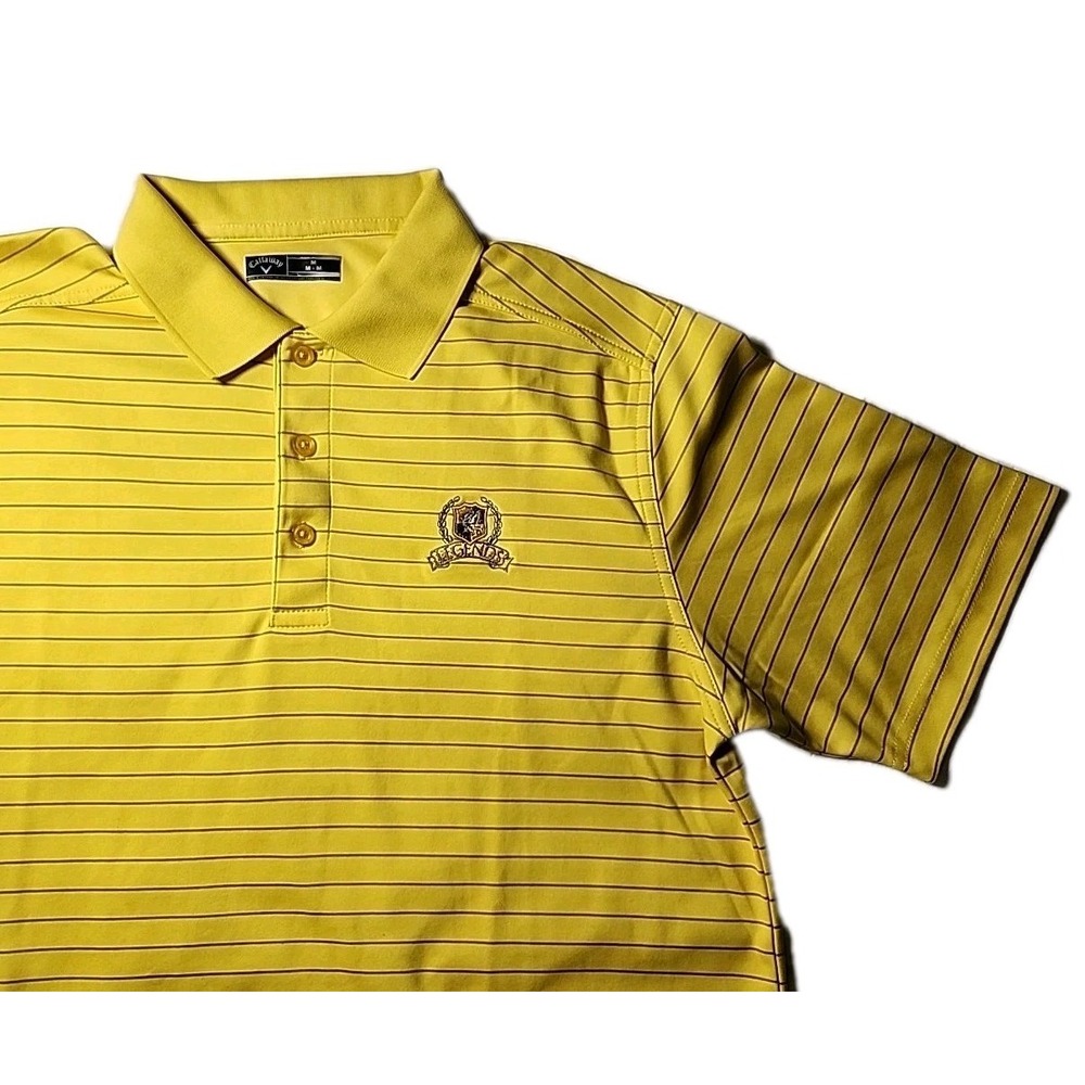 Callaway Ellis Legends Men's Medium Golf Polo Yellow Stripes Short Sleeve EUC